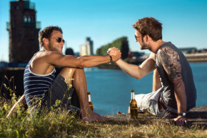 two mates having a drink